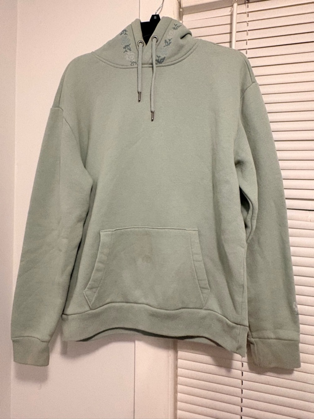 Light Sage Green Hoodie with Subtle Embroidery